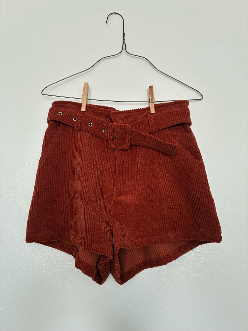 Altar’d State Corduroy High-Waist Belted Women's Shorts - Rust